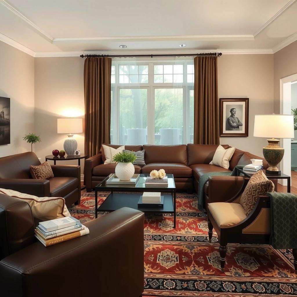 brown leather sofa living room 17