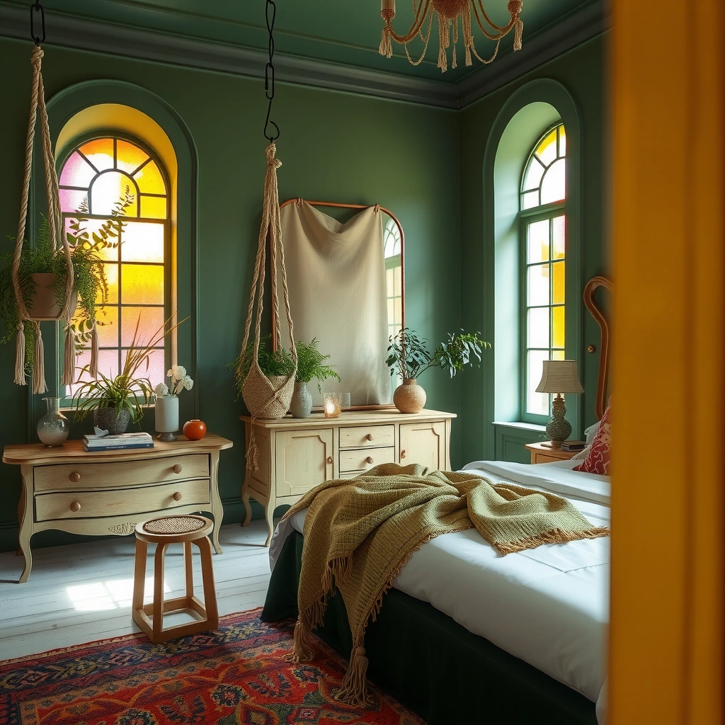 green boho bedroom 11