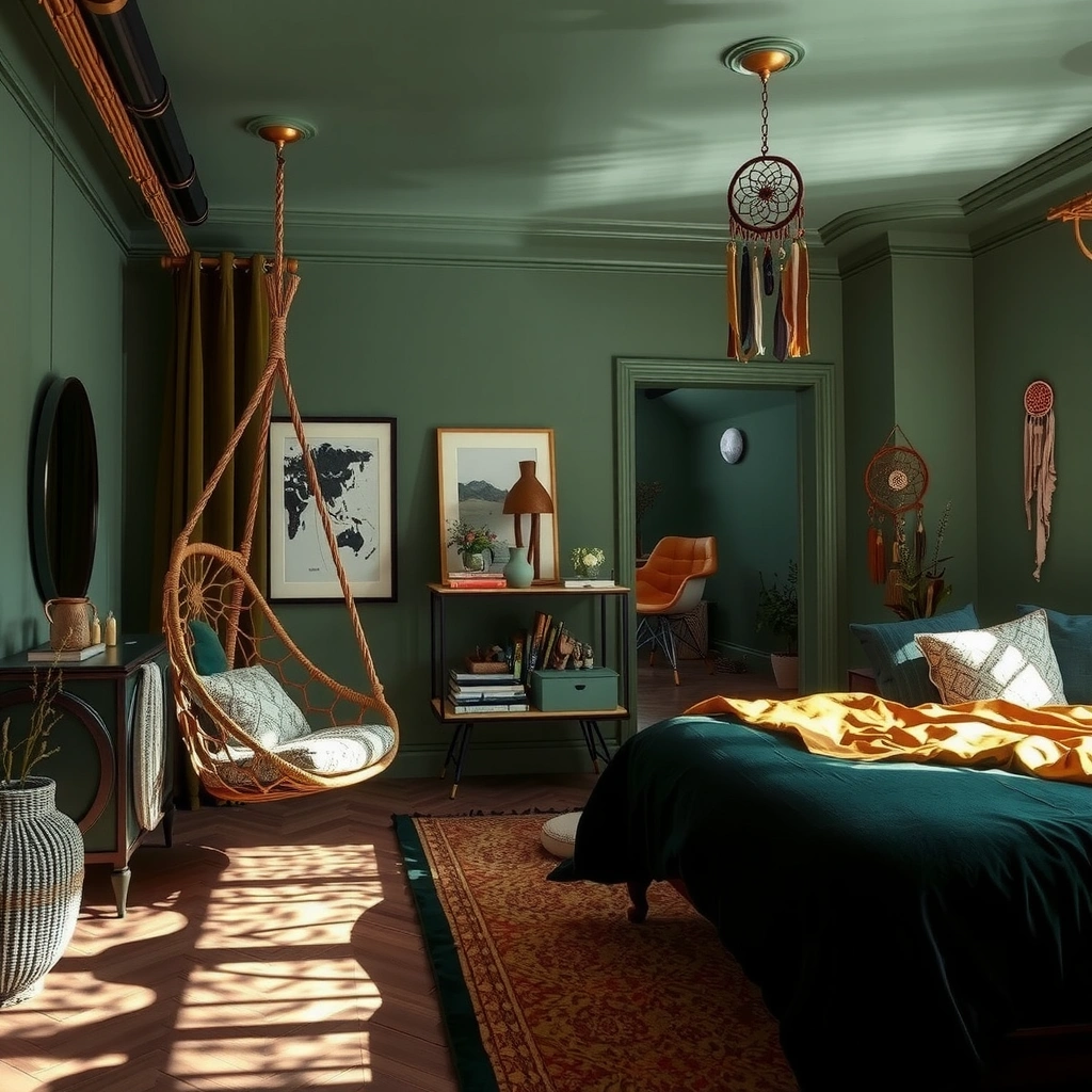 green boho bedroom 12