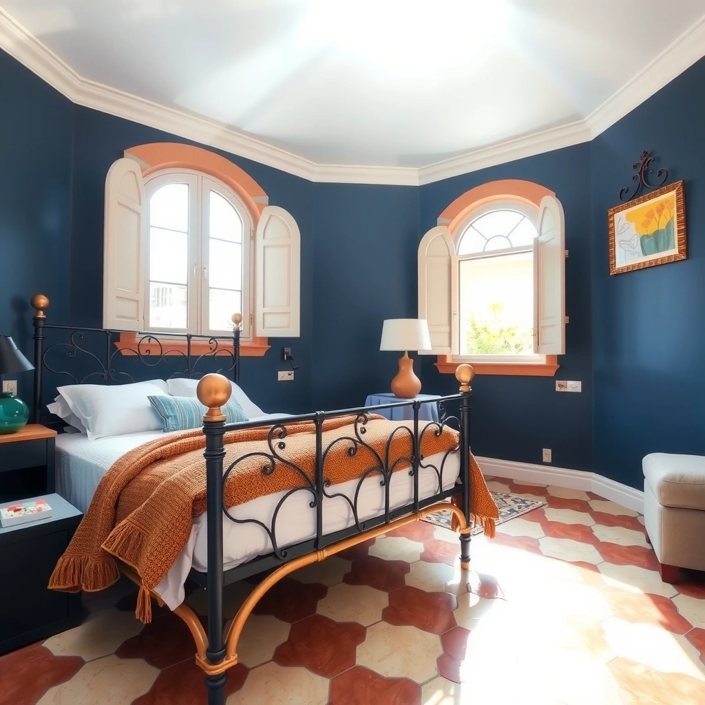 navy blue and beige bedroom 10
