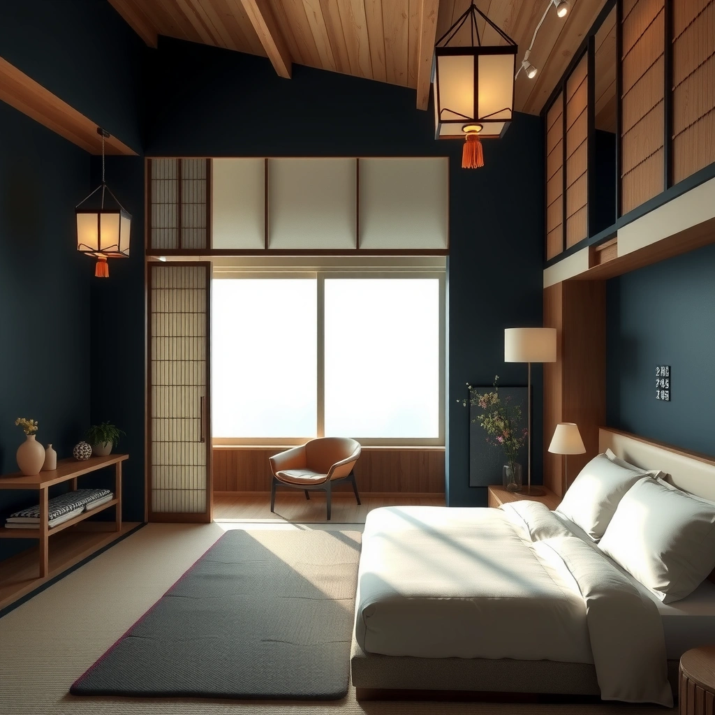 navy blue and beige bedroom 11