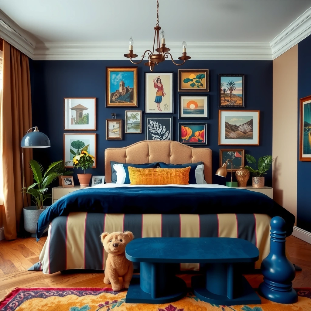 navy blue and beige bedroom 13