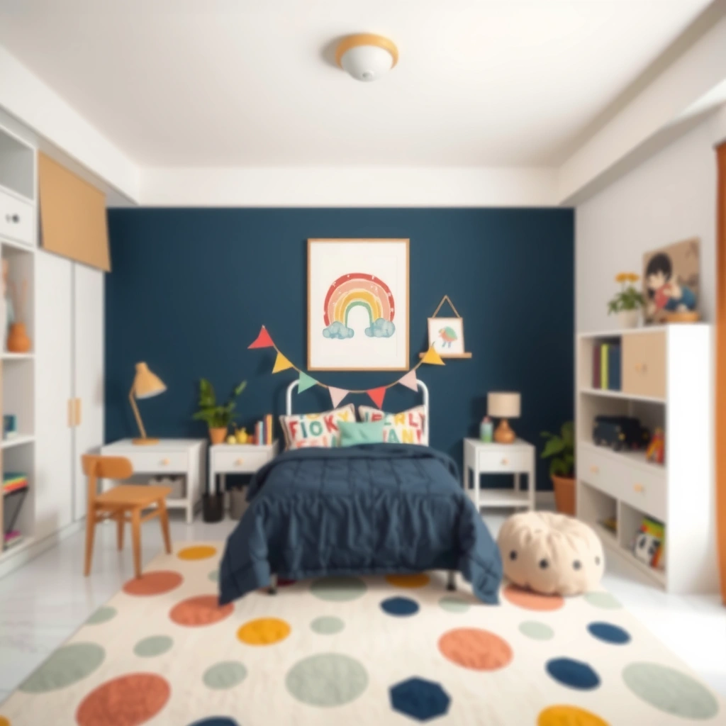 navy blue and beige bedroom 15