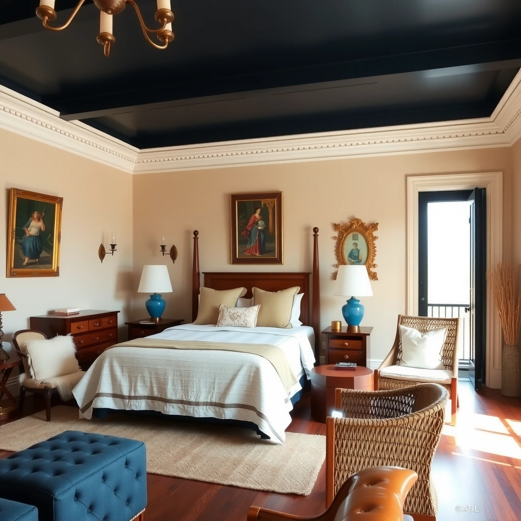 navy blue and beige bedroom 16