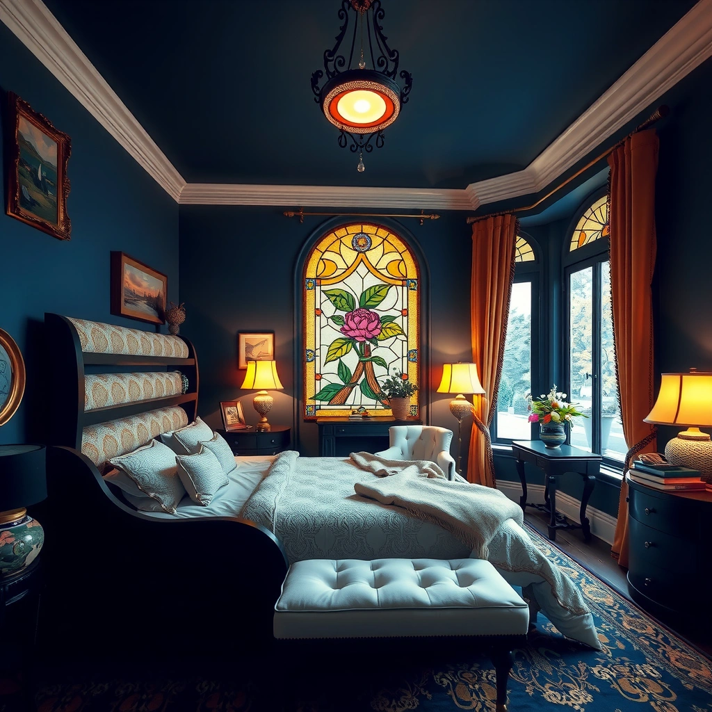 navy blue and beige bedroom 18