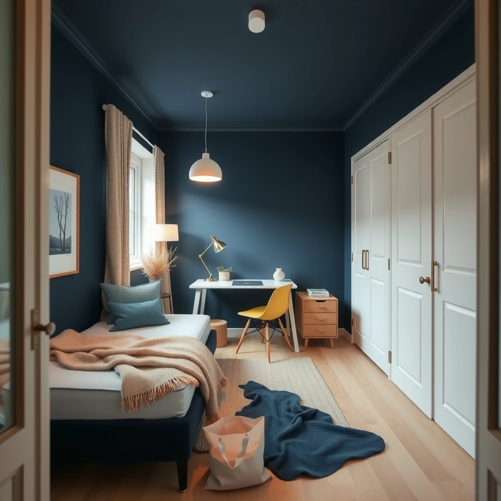 navy blue and beige bedroom 2