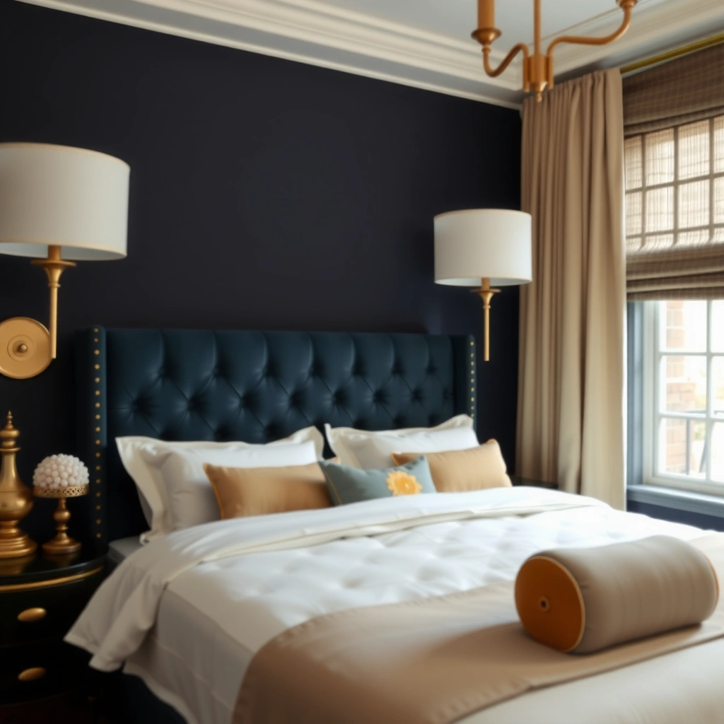 navy blue and beige bedroom 3