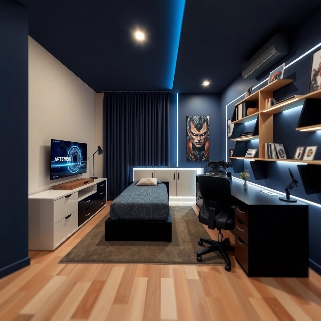 navy blue and beige bedroom 5