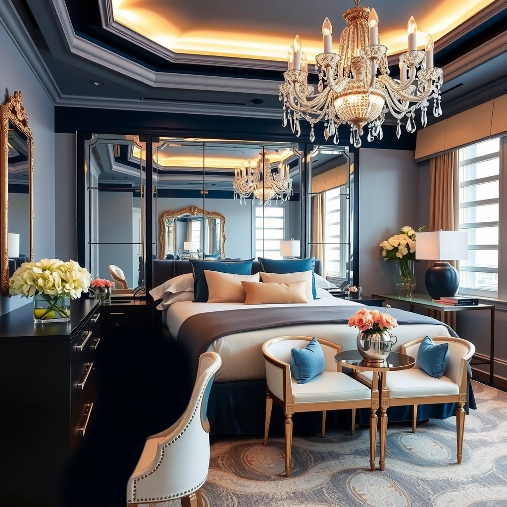 navy blue and beige bedroom 6