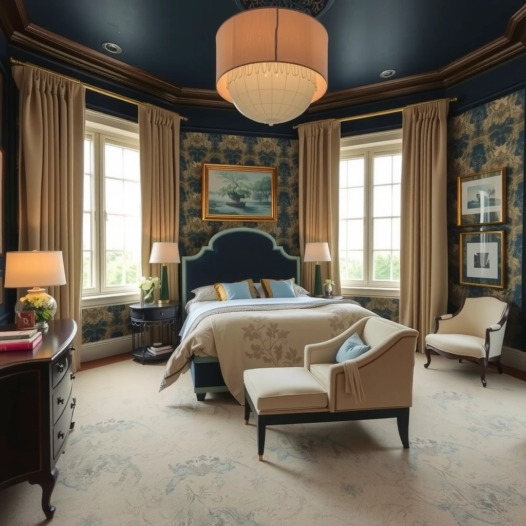 navy blue and beige bedroom 9